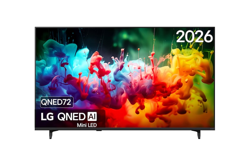 Vooraanzicht van 55 inch LG QNED AI QNED72 Mini LED 4K Smart TV 2026 55QNED72B6B